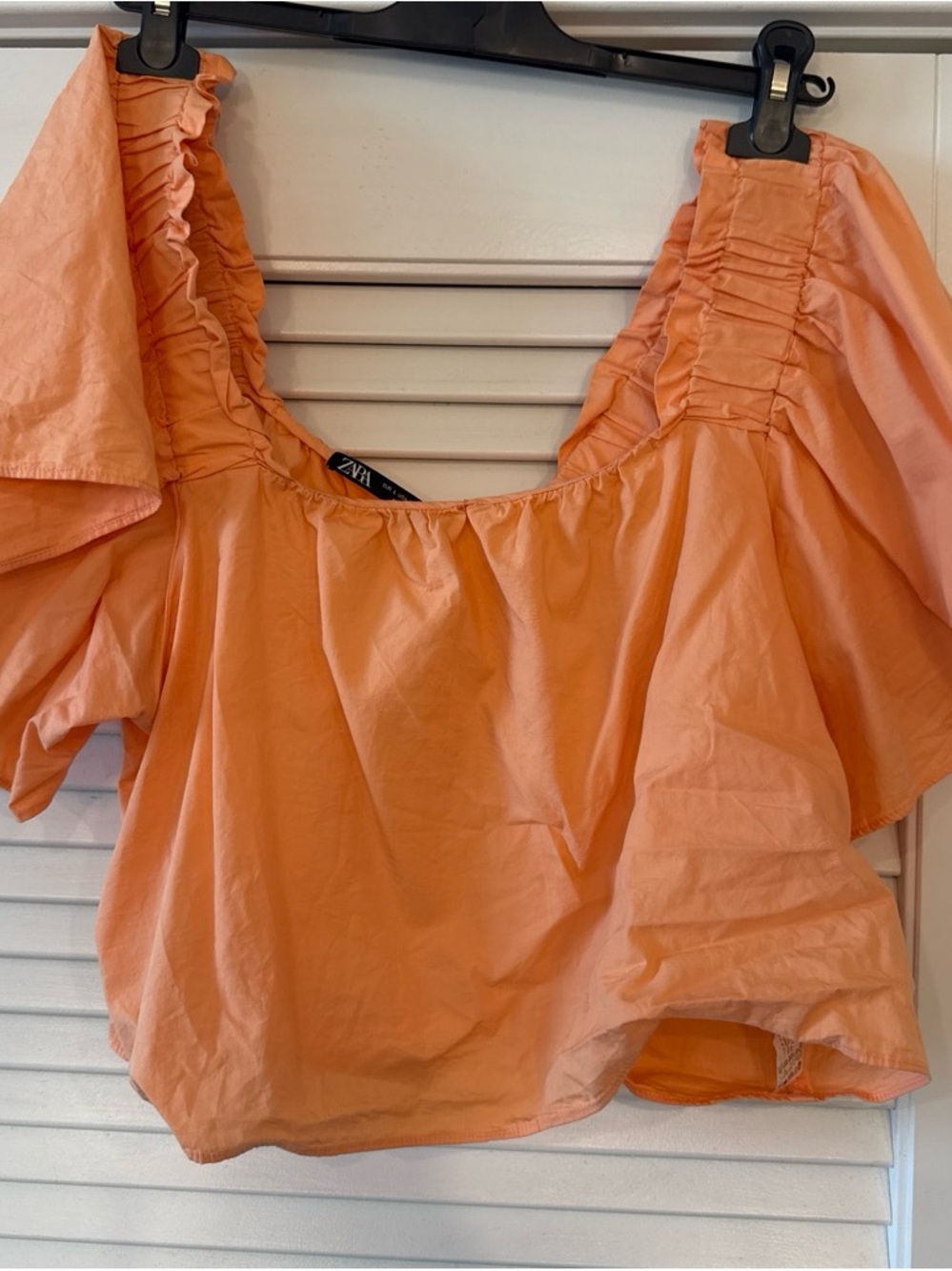 Zara Peach-Orange flowy off shoulder  Crop Top